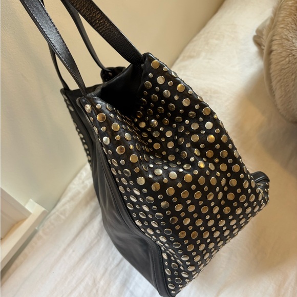 Stuart Weitzman Silver Studded Black Leather Tote Bag - Picture 8 of 9